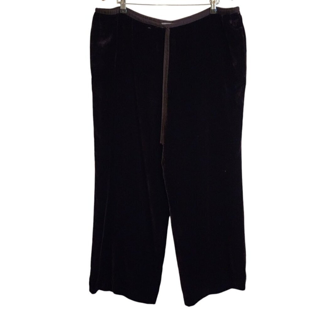 Jaeger Velvet Velour Chocolate Brown Silk Blend Pull On Trousers Pants US14/UK16